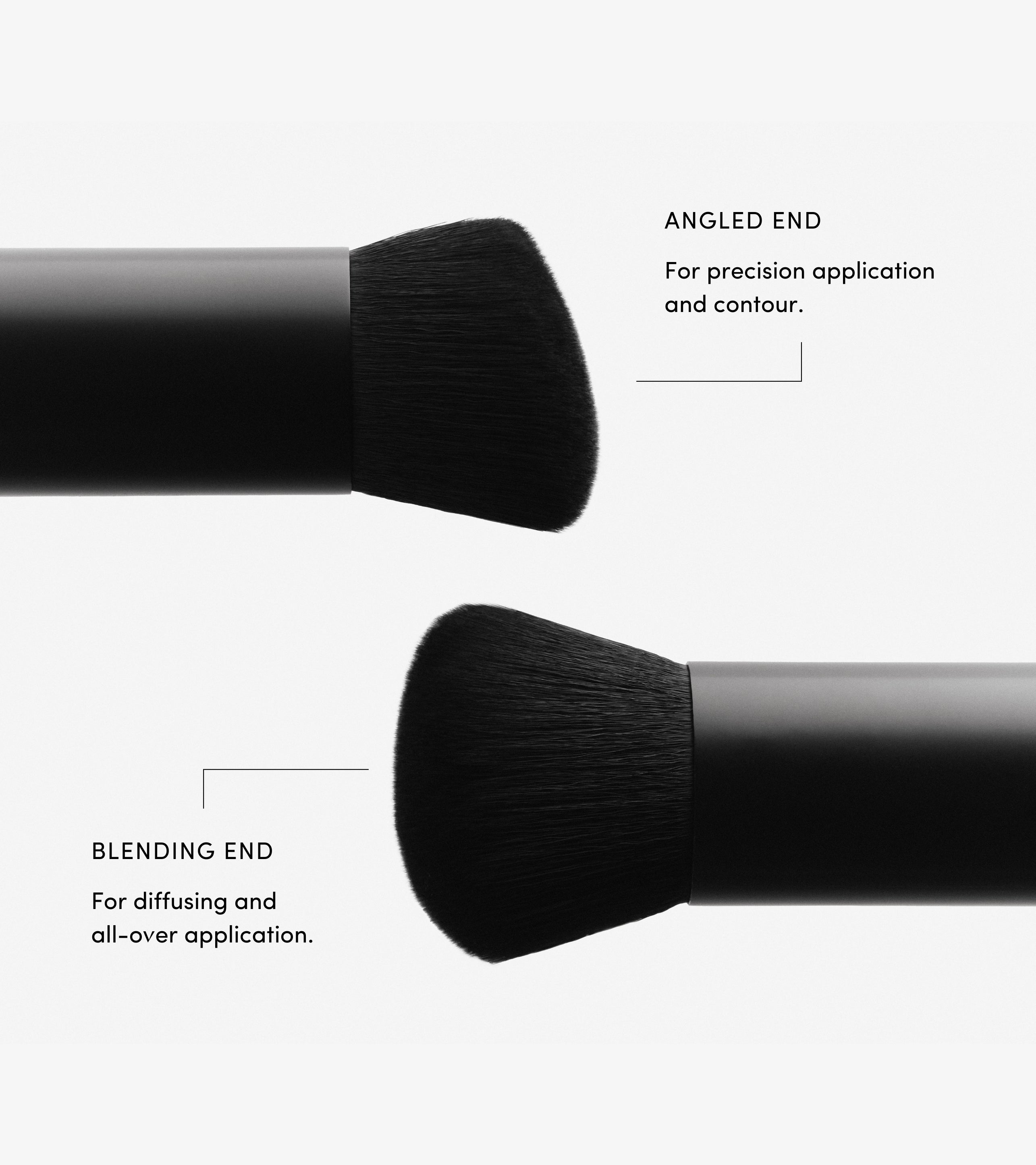 The larger blending end and smaller angled contour end of Saltyface's Brush No.3 are shown side by side.